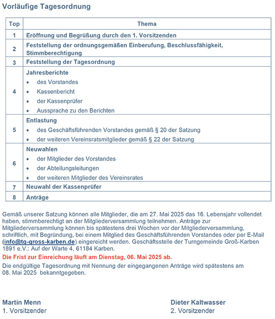 Einladung Mitgliederversammlung 27.05.2025